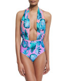 Cabana Aegean Palms Cross-Halter One-Piece Swimsuit