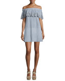 Leah Off-The-Shoulder Suede Dress, Blue Fog