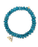 8mm Faceted London Blue Quartz Beaded Bracelet with 14k Gold Pyramid Evil Eye Charm