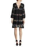Floral-Stripe Silk Mini Dress, Black