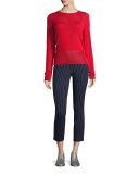 Simone Pinstripe High-Waist Cropped Leggings, Navy/White