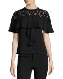 Ruffled Lace-Yoke Georgette Top