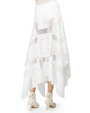 A-Line Lace-Inset Handkerchief Skirt, White