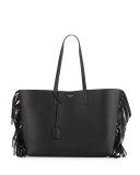 Large Calfskin Fringe Shopping Tote Bag, Black