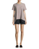 Short-Sleeve Striped Jersey Tee, Gray