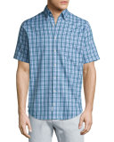 Plaid Short-Sleeve Sport Shirt, Blue