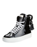 Women's Patent Leather High-Top Sneaker, Black
