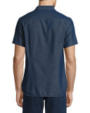 Morton Chambray Tailored Short-Sleeve Sport Shirt, Indigo