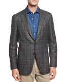 Windowpane Two-Button Sport Coat, Green
