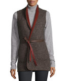 Glenn Reversible Belted Tweed Vest, Oxford/Karkade Red
