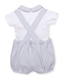 Striped Cross-Back Overalls, Gray/White, Size 3-12 Months