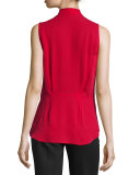 Sleeveless V-Neck Wrap Top W/ Tie Front