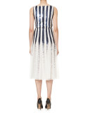 Embellished Striped Cocktail Dress, Navy/White