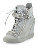 Tiana Crystal High-Top Wedge Sneaker, Gray