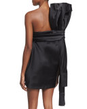 Strapless Silk Dress w/Oversized Back Tie, Black