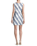 Kendra Diagonal-Striped Mini Sheath Dress, Navy