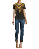 Geometric-Print Short-Sleeve T-Shirt, Black/Gold