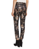 Stacey Floral-Print Ankle Trousers, Burgundy