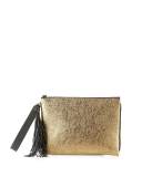 Metallic Leather Tassel Pouch Bag, Brown/Gold