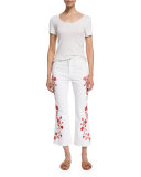 Jodi Embroidered Flare-Leg Cropped Jeans, White