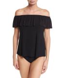 Kris Off-the-Shoulder Tankini Swim Top, Black