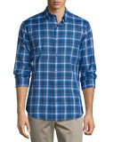 Manhattan Plaid Long-Sleeve Sport Shirt, Vibrant Blue