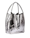 Medium Metallic Leather Tote Bag, Silver