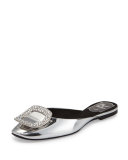 Ciabattina Strass-Buckle Slide Flat, Black