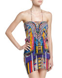 Embellished Lace-Up Silk Caftan Coverup, Woven Wonderland