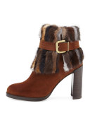 Gofurit Mink-Trim Ankle Boot, Brown