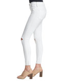 Nico Super-Skinny Distressed Ankle Jeans, White