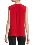 Draped-Front Sleeveless Blouse, Red