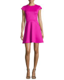 Cap-Sleeve Seamed Skater Dress, Purple