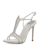 Crystal Chevron T-Strap 105mm Pump, Silver