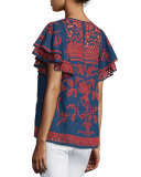 Mara Short-Sleeve Embroidered Top, Stealth