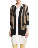 Sequined Collegiate-Stripe Cardigan, Multi