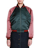Colorblock Zip-Front Bomber Jacket, Sage/Raspberry
