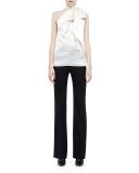 Halter Tie-Neck Silk Blouse, Vanilla