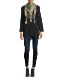 Tribal V-Neck Eyelet Tunic, Black, Plus Size