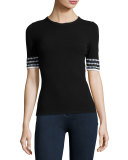 Half-Sleeve Tee w/ Triangle Trim, Black