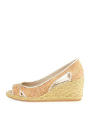 Coraa Cork Espadrille Wedge Sandal, Platino