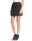 Leather-Sequin Mini Skirt, Black