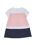 Short-Sleeve Stretch Crepe Colorblock Dress, Pink/Navy, Size 12-18 Months