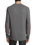 Patch-Trim Crewneck Sweater, Gray