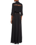 Lace-Inset Button-Front Gown, Black