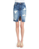 Distressed Denim Pencil Skirt, Kumi