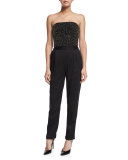 Jeri Beaded Strapless Jumpsuit, Black