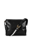 Smooth-Leather Messenger Bag, Black