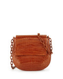 Crocodile Chain-Strap Saddle Bag, Cognac