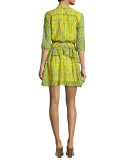 Tilly 3/4-Sleeve Ruffle Shirtdress, Lemon Daisychain